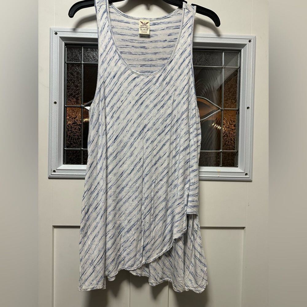 Faded Glory Tulip Tank Blue and White Stripe Size XL (636)